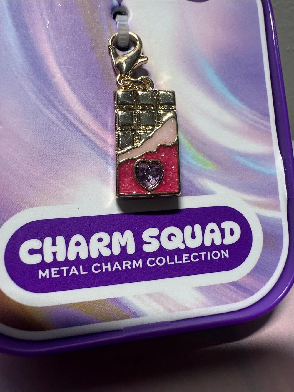 FAO Schwarz Purple & Pink Heart Chocolate Bar Metal Charm NWT